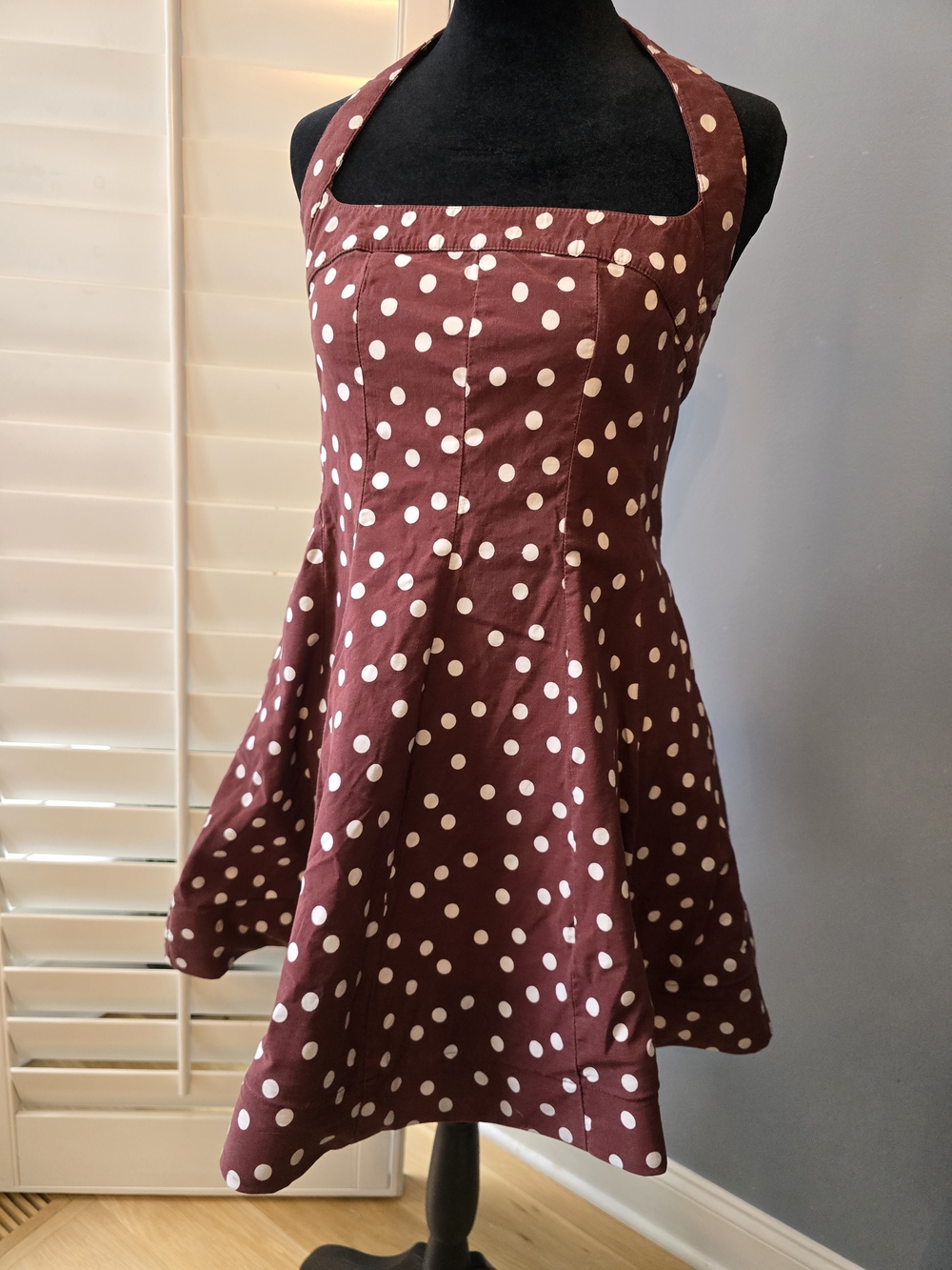 Maeve Dark Brown Polka Dot Halter Dress NWT